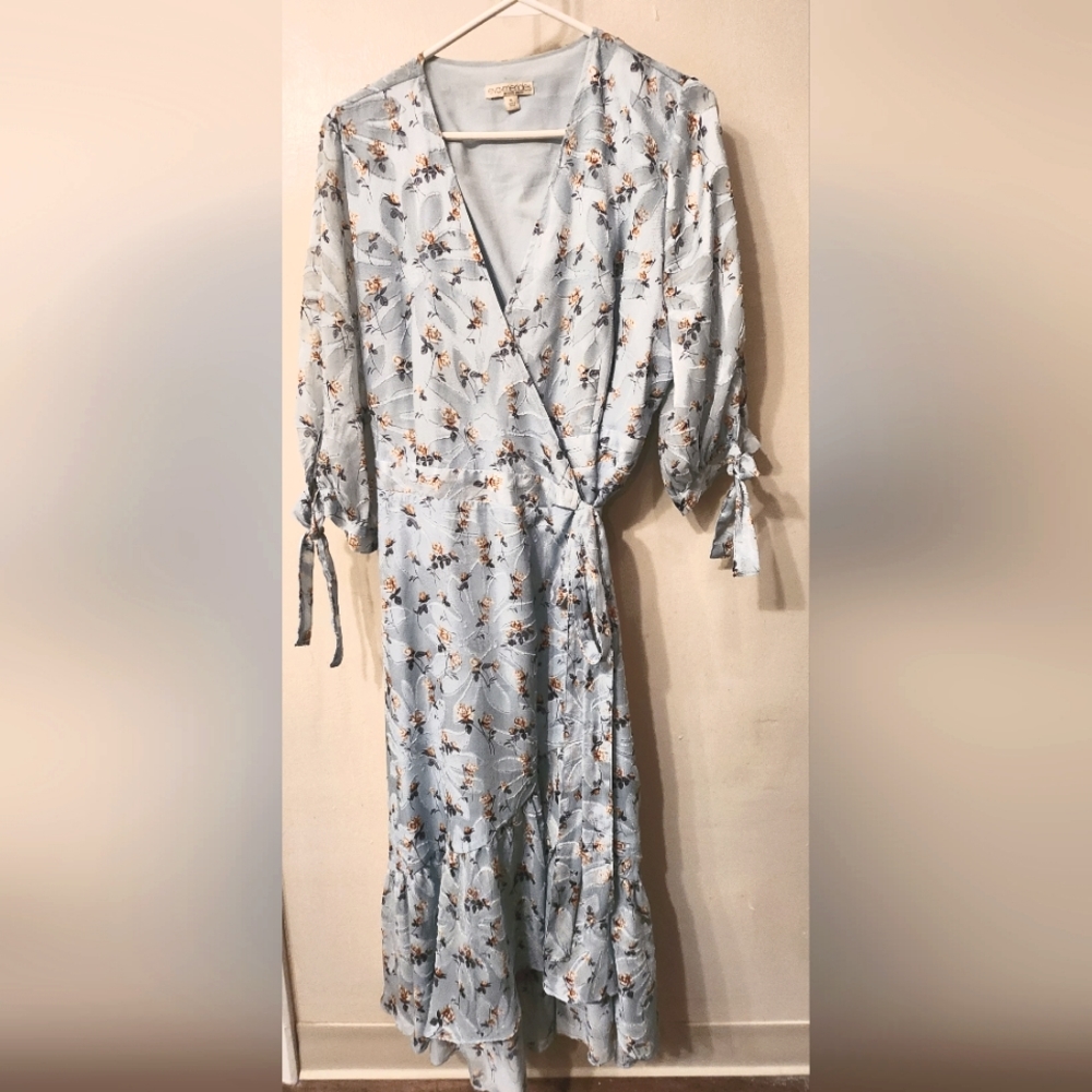 Eva Mendes NY&Co blue floral wrap dress
